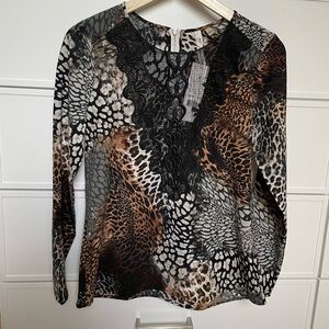 Animal Print Lace Detail Women's Top